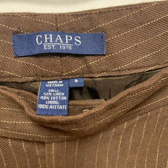 Chaps Brown Pinstripe Pantsuit Linen Blend Classic Business Office - Picture 8 of 10